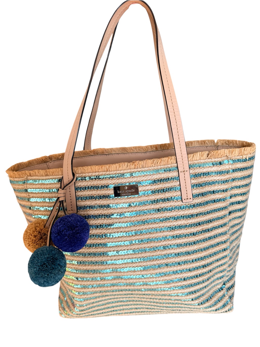Nwot Kate Spade Garden Way Sequined Hallie Straw Tote Msrp $298